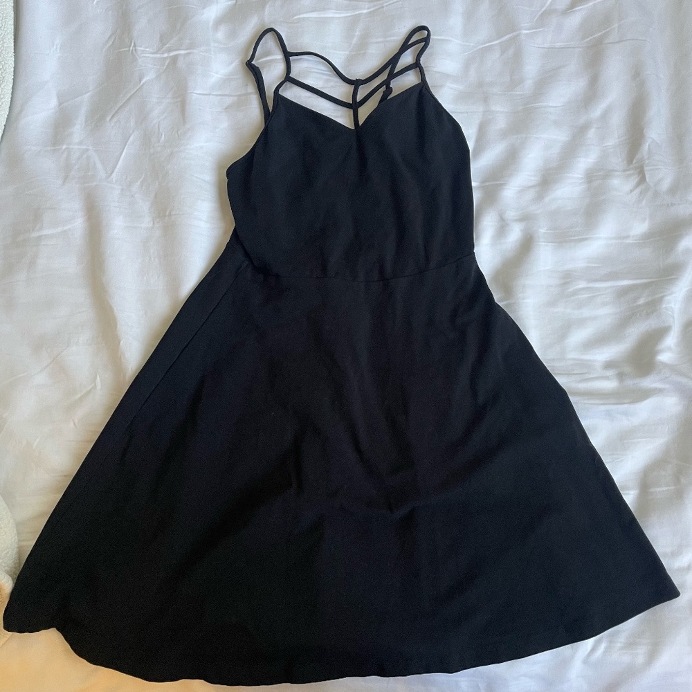 EXPRESS Black Cage Front Skater Dress